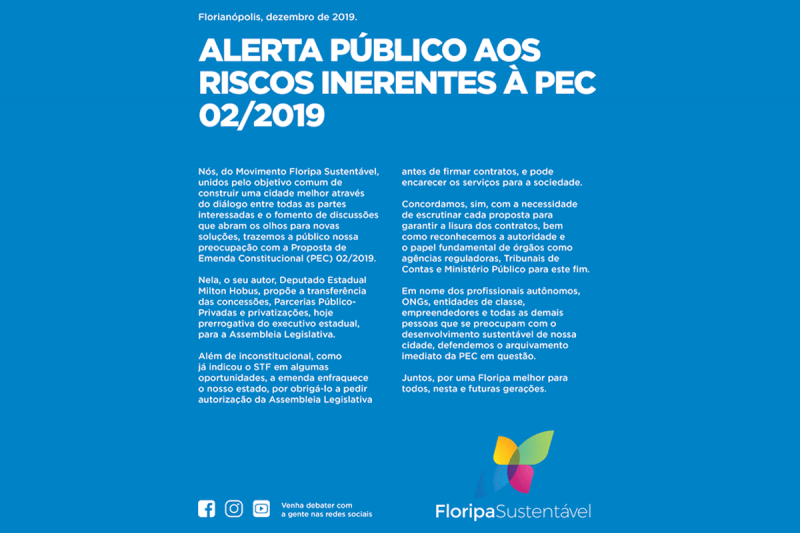 Alerta Público do Movimento Floripa Sustentável contra a PEC 02/2019