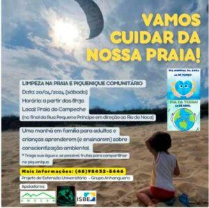 Comunidade organiza evento de limpeza da praia e piquenique comunitário na praia do Campeche